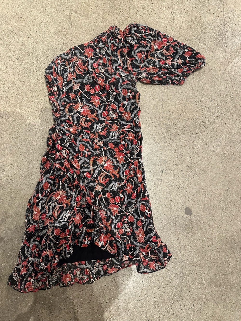 Isabel Marant One-Shoulder Floral Ruffle Dress in Black and Red